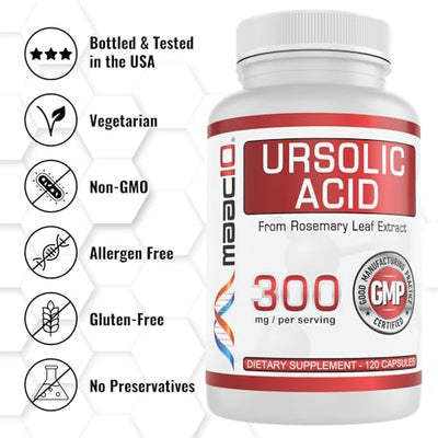 URSOLIC ACID 300MG (CONTAINS 100MG OF ROSEMARY LEAF EXTRACT STANDARDIZED TO 150% OR 300MG URSOLIC ACID) 120 CAPSULES.