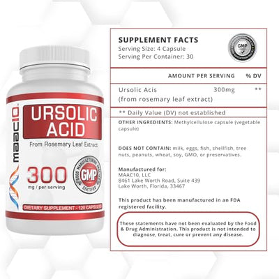 URSOLIC ACID 300MG (CONTAINS 100MG OF ROSEMARY LEAF EXTRACT STANDARDIZED TO 150% OR 300MG URSOLIC ACID) 120 CAPSULES.