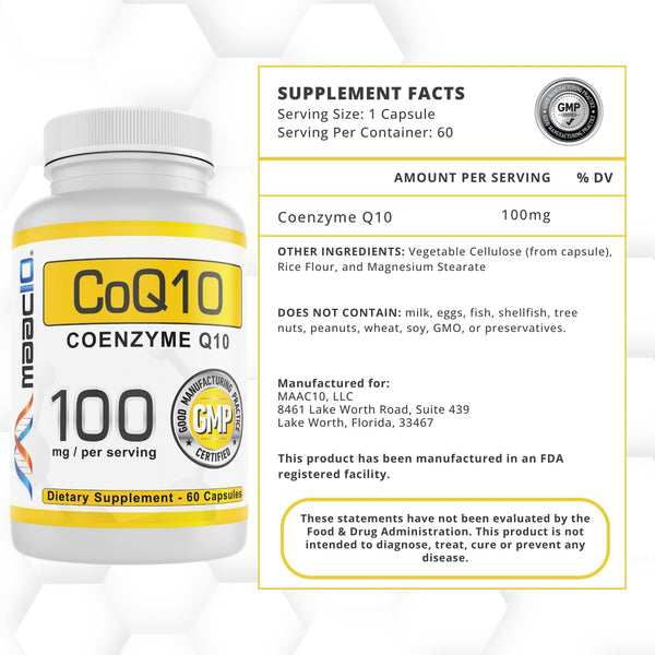 MAAC10 100mg CoQ10 (60 Capsules) | Antioxidant CoEnzyme Q10 for Energy ...